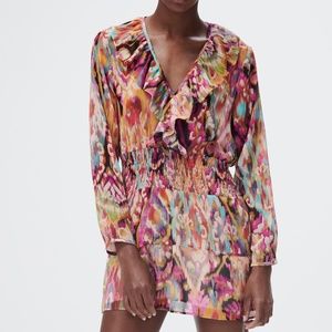 Zara Ruffled Ikat Print Dress - NWOT